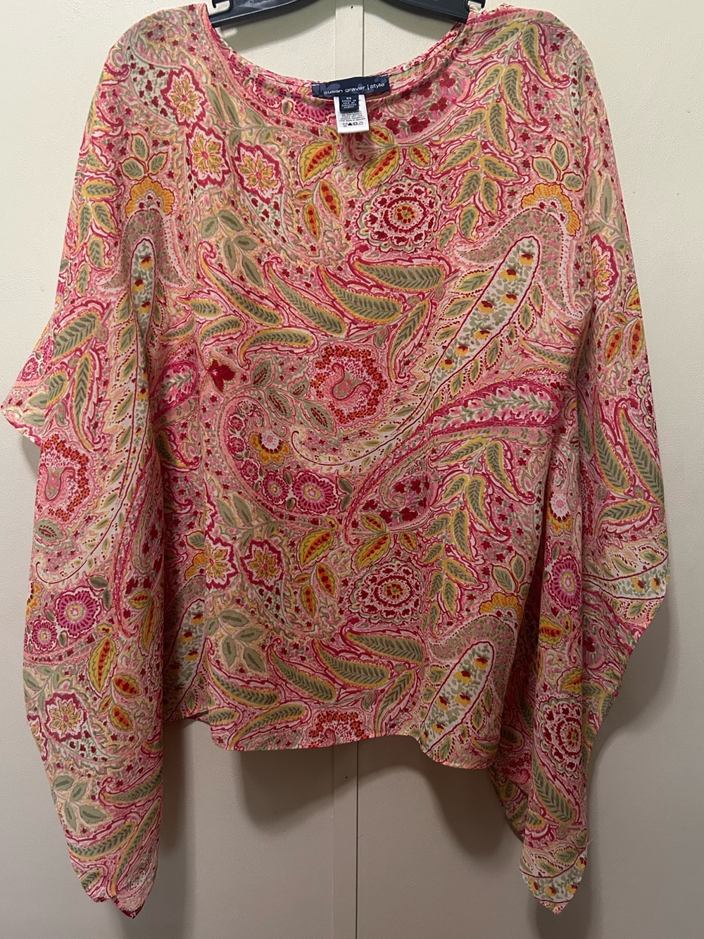 Susan Graver Pink Paisley Kimono Sleeve Top